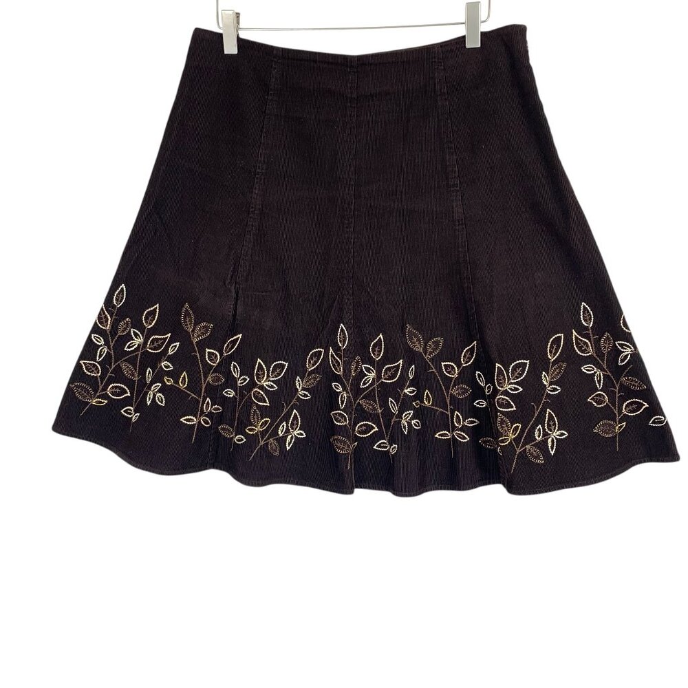 Jones New York Sport Brown Corduroy Skirt with Embroidered Leaves Size 10p